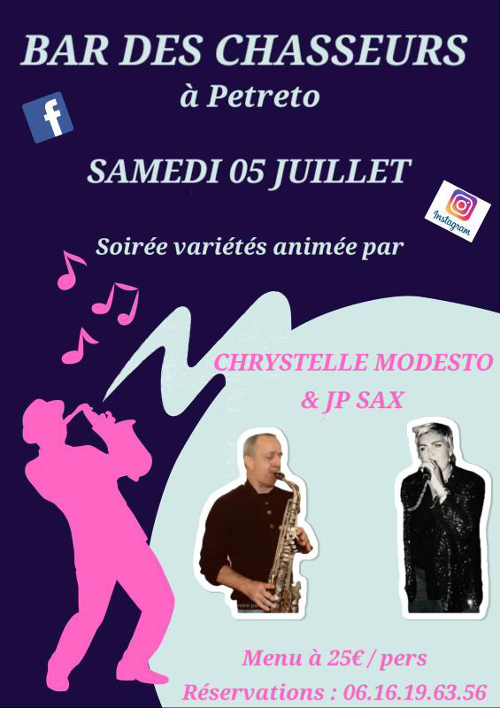 Soirée variétés avec Chrystelle et JP Sax au Bar des Chasseurs 