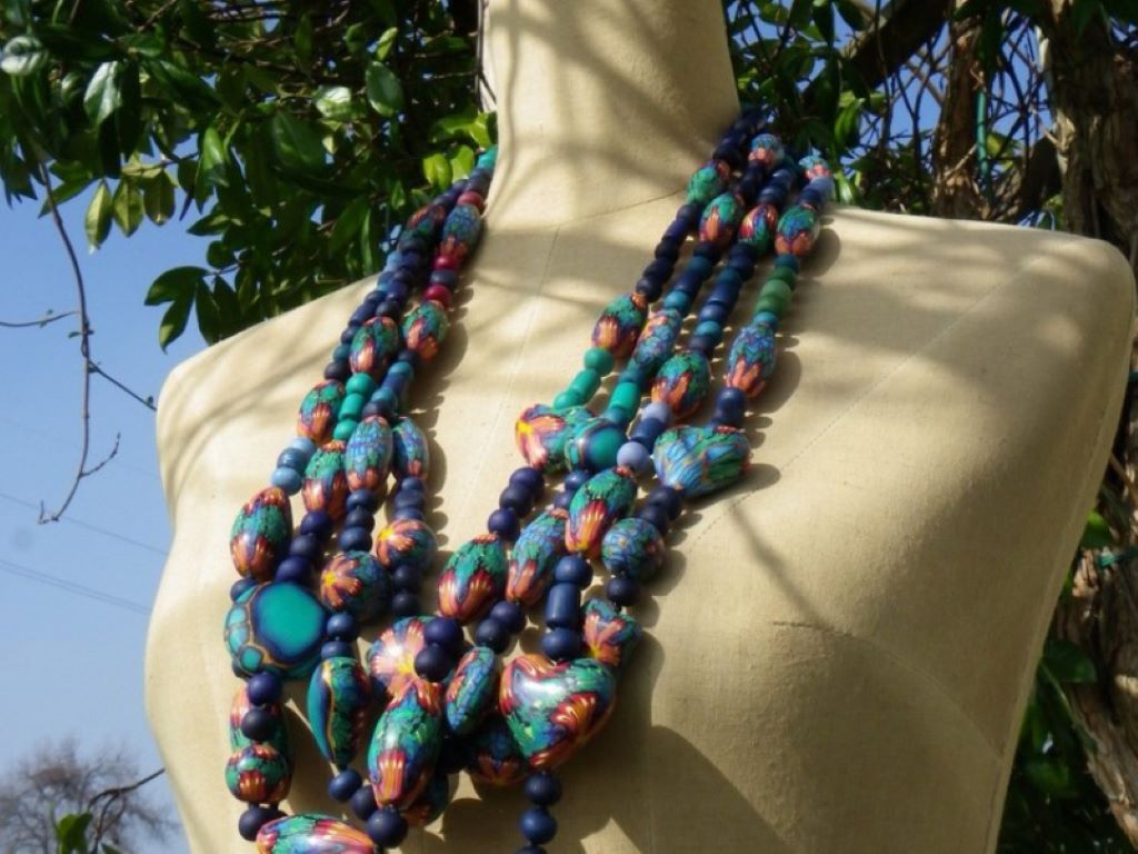  Bijou: sautoirs de perles d'argile polymer fait main millefiori